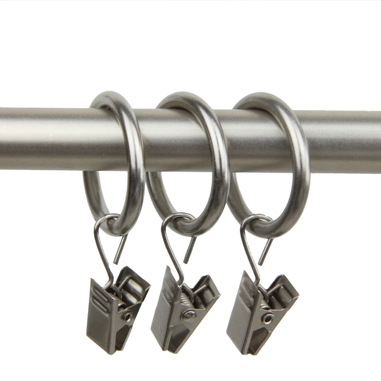 Rod Desyne Decorative 10 Curtain Rings with Clips 1 inch Inside Diameter - Satin Nickel